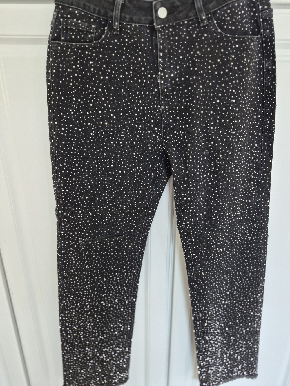 Black  Distressed Rhinestone Jeans, 29w